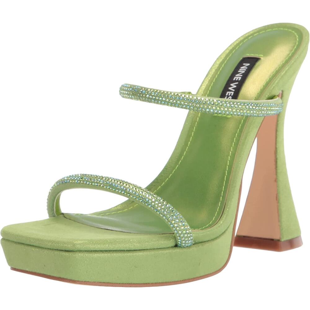 Nine West Women Tall Platform Slide Sandals Adine2 Size US 6M Medium Green